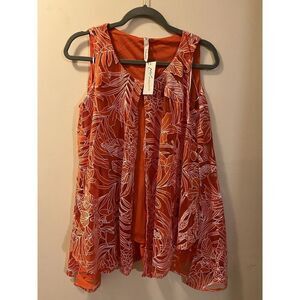 NY Collection Women’s Size M Sleeveless Swing Blouse Layered Orange Tank